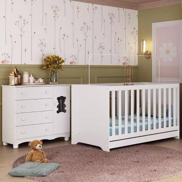 Imagem de Berço Americano 3 Em 1 Com Cômoda 1 Porta 4 Gavetas Ternura Multimóveis Mp4726 Branco Branco