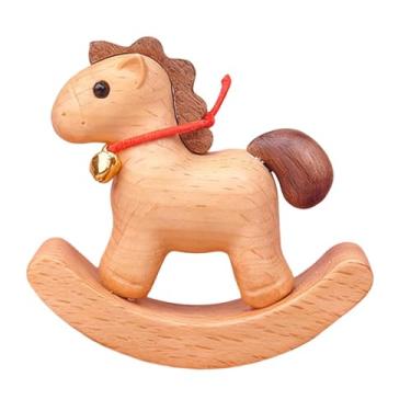 Imagem de predolo Cavalo de balanço de madeira decorativo, escultura de cavalo, pequeno, artesanal e leve, para decoração de mesa ou escritório.