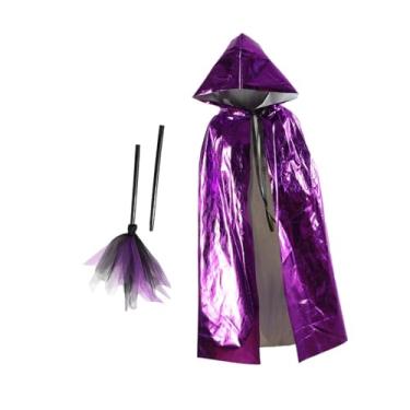 Imagem de Colaxi Capa de Halloween infantil com capuz e capa macia de vassoura para festa de máscaras, Roxo