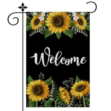 Imagem de Bandeira de jardim de girassol de boas-vindas, decoração de borboleta monarca para exterior, decoração de varanda de boas-vindas sazonal 30 x 50 cm dupla face