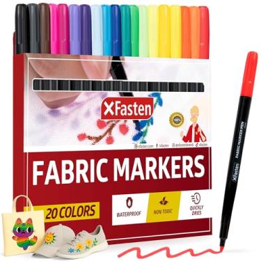 Imagem de XFasten Marcadores de tinta de tecido para roupas permanentes, ponta fina de 1 mm, caneta de tinta sem derramamento, marcadores de tecido permanentes para roupas, lona, bolsas escolares, inclui 20