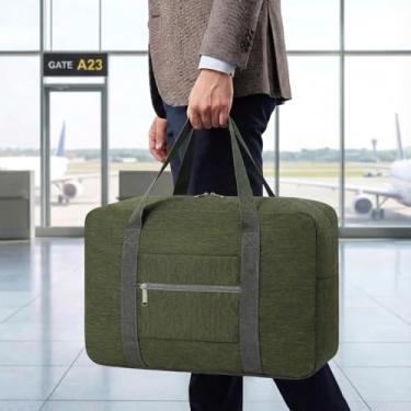 Imagem de Bolsa de viagem leve e dobrável – Mala de mão compacta para viagens noturnas, bolsa unissex para fim de semana, Verde militar, Esportes