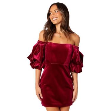 Imagem de Petal & Pup Minivestido feminino Dali de veludo com ombro de fora rubi, Rubi, M