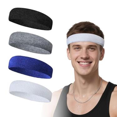 Imagem de IIUIKOO Bandanas para homens e mulheres, faixas de suor para corrida, treino, basquete, tênis – Faixa de cabeça esportiva de tecido felpudo e algodão, conjunto de 4 faixas esportivas que absorvem o