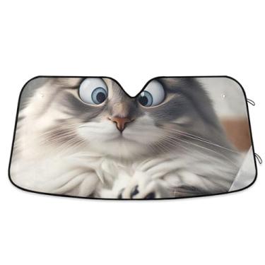 Imagem de Para-brisa de carro engraçado gato com olhos cruzados Toldo de sol engraçado dobrável caminhão carro para protetor de janela frontal retrátil S, 134,6 cm x 59,7 cm