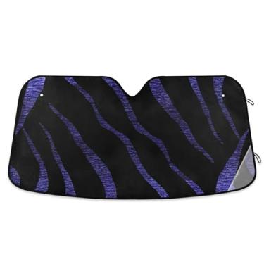 Imagem de Toldo de sol preto com estampa de zebra roxa personalizada para para-brisa de carro universal dobrável caminhão janela de carro para-brisa frontal M, 139,7 cm x 70,1 cm
