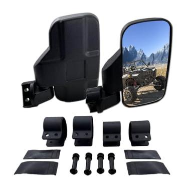 Imagem de HJSIUTV Kit universal de espelhos laterais UTV (pacote com 2) para gaiola de rolo de 4 a 5 cm - Design de quebra e vidro temperado inquebrável, design ajustável