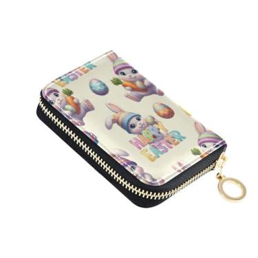 Imagem de Carteira feminina com porta-cartões com bloqueio de RFID, carteira de couro pequena para viagem com zíper, lindos chapéus listrados