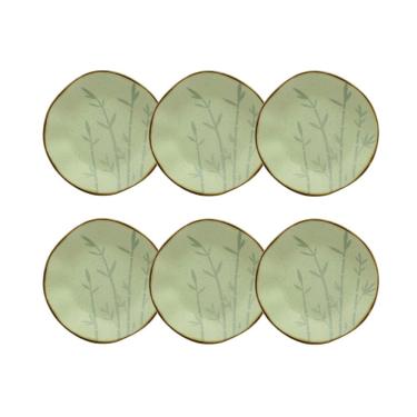 Imagem de Cj 6 Pratos Fundos de Porcelana Orgânico Ryo Bambu Verde/Marrom 22,5cm Oxford