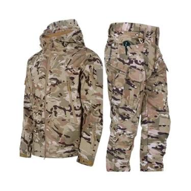 Imagem de Conjunto Tático Masculino Camuflado Impermeável Soft Shell De Inverno 