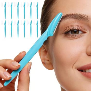 Imagem de Navalha de sobrancelha azul pacote com 12 lâminas Dermaplane facial para mulheres, removedor de pelos faciais esfoliantes e ferramenta de cuidados com a pele