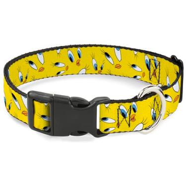 Imagem de Coleira para animais de estimação Looney Tunes, fivela de plástico para coleira de cachorro, expressão de tweety e olhos dispersos, 38 a 61 cm de largura