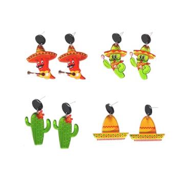 Imagem de Cinco De Mayo Brincos Femininos Engraçados Raquete de Pimenta Arco-íris Cavalo Cacto Guitarra Chili Brincos Pingente de Gota Acrílico Fofo Mexicano Conjunto de Brincos Gnomo Festa Mexicana Presentes,
