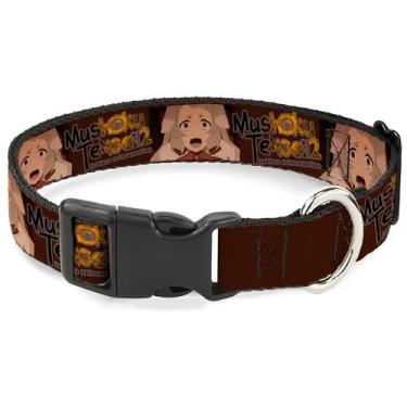 Imagem de Coleira para animais de estimação Crunchyroll, fivela de plástico para coleira de cachorro, pose Mushoku Tensei Pursena Adoldia e logotipo marrons do título, 24 a 33 cm de largura