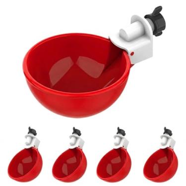 Imagem de Pacote com 5 copos de água automáticos grandes vermelhos, adequados para patos, gansos, perus e coelhos, kit de alimentador de água de aves domésticas