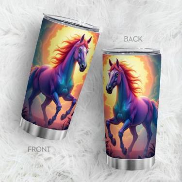 Imagem de Copo de viagem, caneca de café Oasisdream, 600 ml com estampa de caval