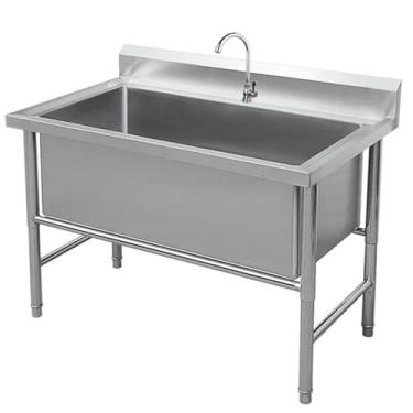 Imagem de Pia para todos os fins, pia de cozinha de aço inoxidável, pia de cozinha de piscina única independente, pia industrial independente, pia comercial com 1 compartimento, para lavanderia, banheiro, casa