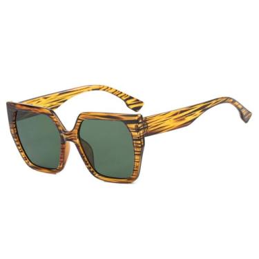 Imagem de Óculos de Sol Unissex Oversized com Estampa de Leopardo Degradê e Proteção UV400 para Esportes ao Ar Livre, Corrida e Ciclismo, Cor Verde Madeira