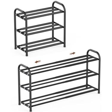 Imagem de XIANGLV Sapato estreito extensível, economiza espaço, ajustável, expansível, pequeno, de metal, sapateira, cor preta, armazenamento de sapatos para exteriores, campismo (3 andares)