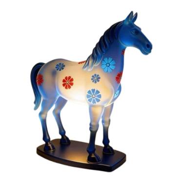 Imagem de Gralara Luminária de mesa de cabeceira em resina com formato de cavalo, luz ambiente, abajur em formato de flor, USB, ideal para corredores e festas.