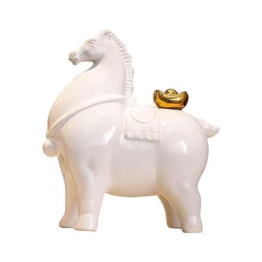 Imagem de Fenteer Estatueta de Cavalo para Mesa, Escultura de Cavalo, Decoração Feng Shui para Lareira ou Estante, White W Gold Ingot