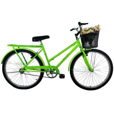 Imagem de Bicicleta Retrô Aro 26 Freio V-Brake Cesta Verde Neon-Unissex