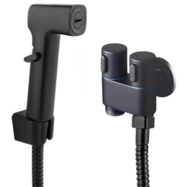 Imagem de Ducha Higiênica Preta Registro Metal Duplo + Gatilho Botão On/Off + En