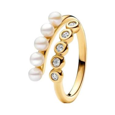 Imagem de Anel Feminino De Prata Esterlina 925 Banhado a Ouro 18K Com Pérola Geo