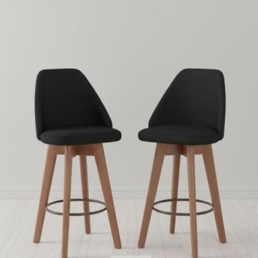 Imagem de Kit 2 Banquetas Maya Estofada Gourmet Giratória Decorativa - Tecido Pr