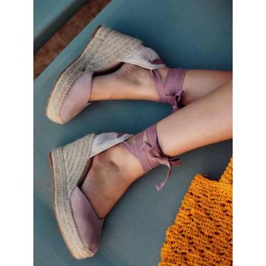 Imagem de Sandália Anabela Alta Romero Camurça Rosa Claro, Rosa claro, 37