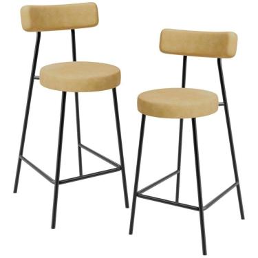 Imagem de Kit 02 Banquetas Baixa Para Cozinha Sala De Jantar Bar Bancada Milão L02 Couríssimo Fendi - Lyam Decor