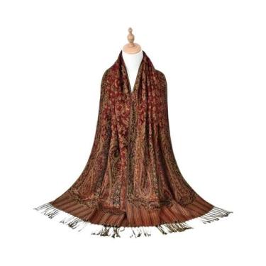 Imagem de Lenço Hijab Retro De Tamanho Grande Para Mulheres Com Estampa Paisley 