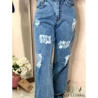 Imagem de calça wide jeans destroyed azul - tinder jeans