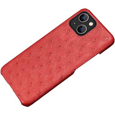 Imagem de BKUANE Capa de telefone traseira de luxo, para Apple iPhone 14 Plus capa 6,7 polegadas meio pacote capa de couro de avestruz à prova de choque [proteção de tela e câmera] (cor: vermelho)