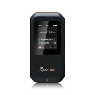 Imagem de RoamWiFi 5G Mobile Hotspot - Chip de 4 nm | 10 GB US/CA/MX + 1 GB de dados globais de Internet (mais de 170 países) | WiFi 6 de alta velocidade para 16 dispositivos | Bateria de 5000 mAh, modo de
