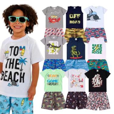 Imagem de Kit 8 Peças  4 Conjuntos Infantil Estampado Menino Verão Roupa Criança