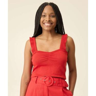 Imagem de Blusa Cropped Feminina Alças Finas Babado Marisa-67134, Vermelho, P