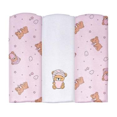 Imagem de Cueiro Flanelado Estampado com Puff 60 cm x 80 cm Pixuxu, Urso Soninho