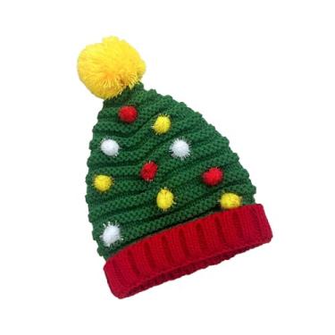 Imagem de Chapéu de malha de Natal, gorro de árvore de Natal - Gorro de malha bonito - Gorro de crochê de malha de árvore de Natal quente com bola de pelúcia, chapéu de crochê de fantasia de férias para mulhere