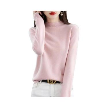 Imagem de Suéter Feminino De Lã Merino E Cashmere Com Gola Alta, Manga Longa, Qu