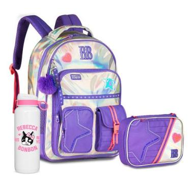 Imagem de Kit Mochila Rebecca Bonbon Ampla Chaveiro Estojo Box 36 Pens, RB27020 