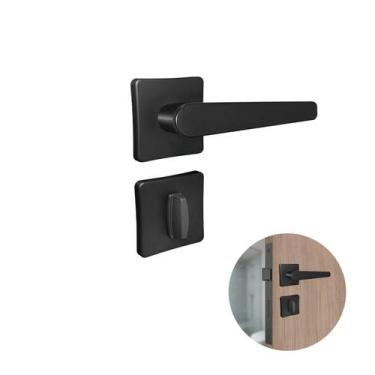 Imagem de Fechadura Ágata Para Banheiro 40mm Preto Fosco Com Maçaneta Redonda - 