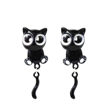 Imagem de Brincos de gato fofos para mulheres, moderno, Y2K, preto, gatinho, animal, orelha, hipoalergênico, presente para aniversário, Natal, One Size, Metal, Strass