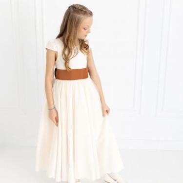 Imagem de Vestido longo Off White com Faixa e Laço TERRACOTA Infantil Festa eleg