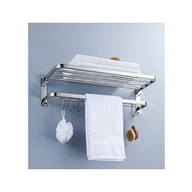 Imagem de CGKs6anmU Prateleira de banheiro prateleira de chuveiro de canto toalhas de parede de aço inoxidável 304 toalheiro de parede perfurado com 4 ganchos 0821 (tamanho: 600 mm) (497 mm)
