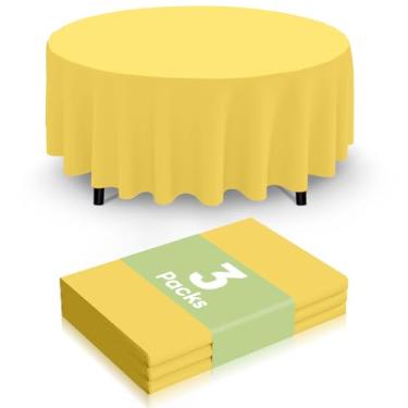 Imagem de Smiry Toalha de mesa descartável, pacote com 3, toalha de mesa redonda impermeável de 213 cm, capas de mesa redondas decorativas para festa, aniversário, piquenique, amarelo