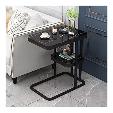 Imagem de Mesas de centro quadradas, mesa de destaque, sofá, mesa, mesa de chá, 2 camadas com prateleira de armazenamento aberta, sala de estar, quarto, apartamento, mesa de cabeceira moderna e simples (cor: