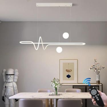 Imagem de Luminária pendente LED moderna com controle remoto, dimerizável, lustre de metal com altura ajustável, branca, ideal para mesa de cozinha, 3000-6500K, luminária de teto pendente para restaur