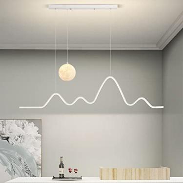 Imagem de Luminária pendente LED moderna para sala de jantar, design linear com controle remoto, altura ajustável, ideal para mesa de jantar, escritório e sala de estar (Branca, B)