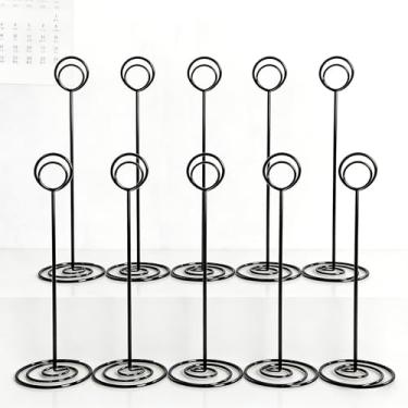 Imagem de Suporte de foto de arame, mostrador de cartão de base espiral de metal preto, conjunto de 10 suportes de números de mesa, clipes de memorando para cartões de casamento